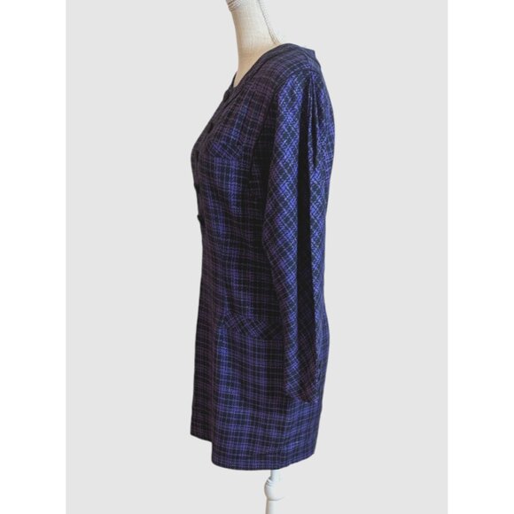 Rosanna Purple Plaid Retro Long Sleeve Shift Dress - Picture 3 of 4